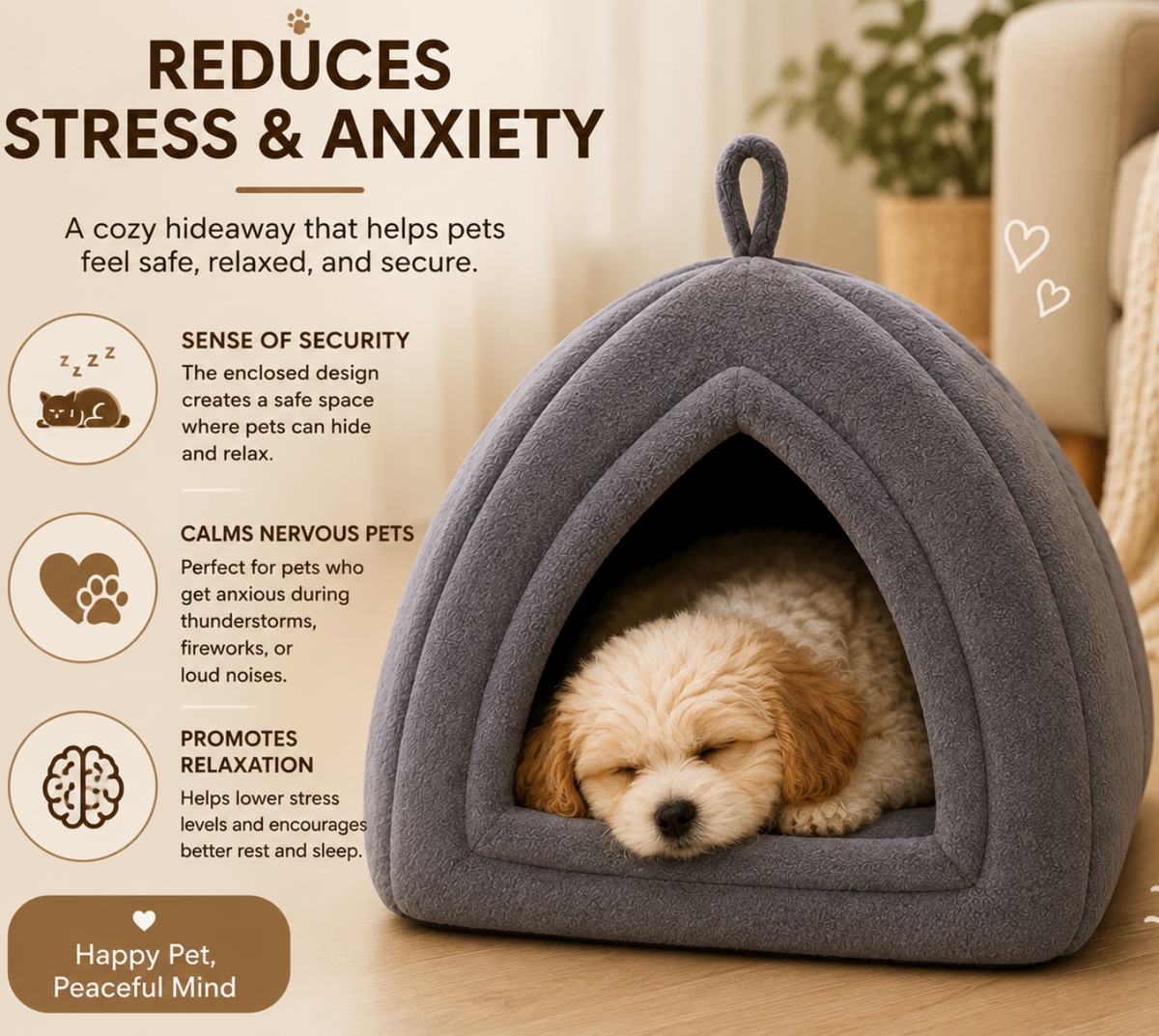 PawVanta CozyCave covered pet bed design