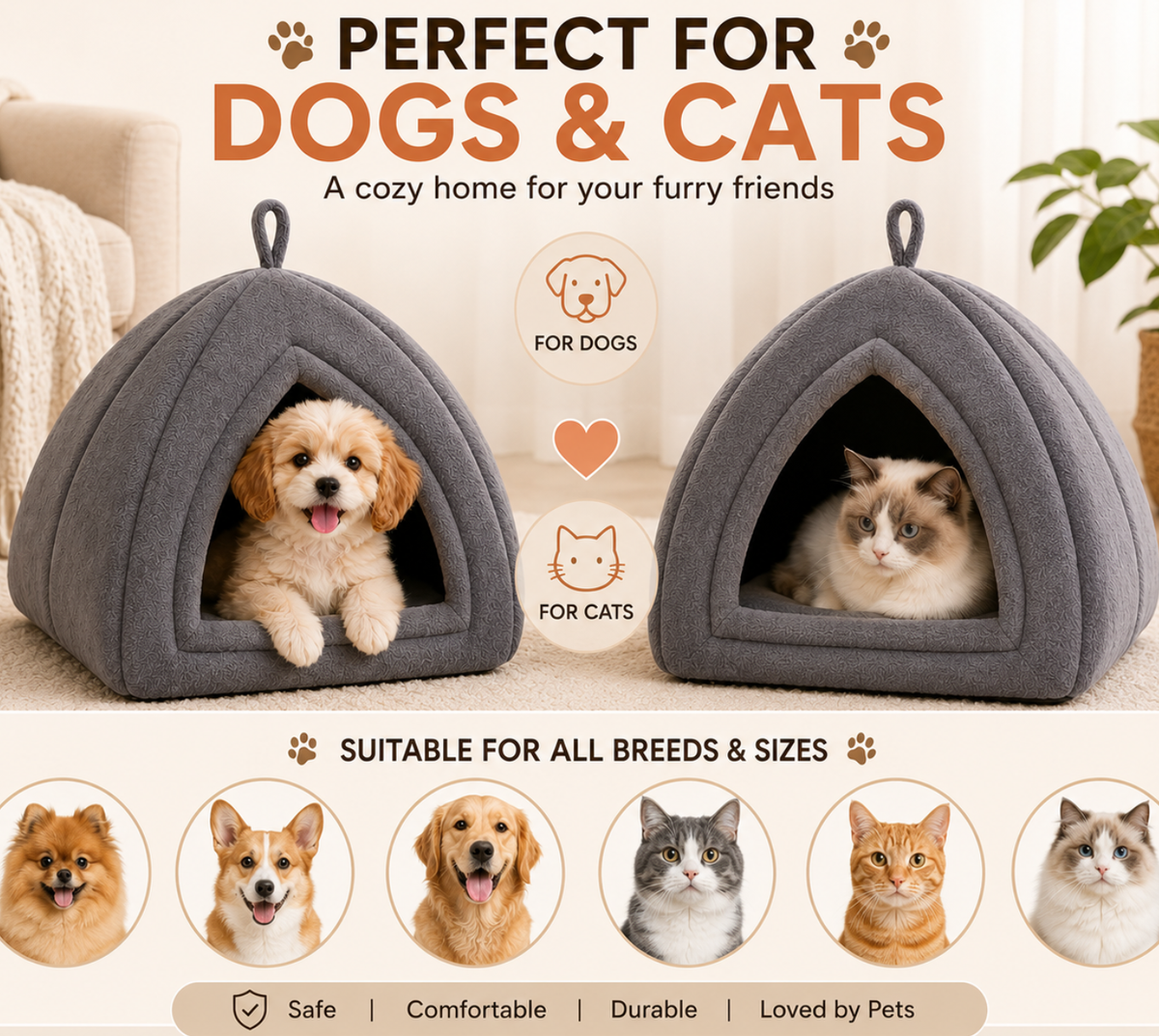 PawVanta™ CozyCave Pet House – Soft & Warm Hideaway Bed for Cats & Small Dogs