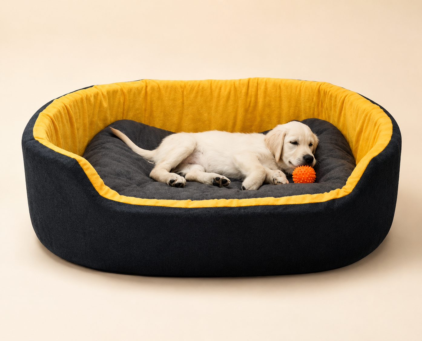 CrownPaws™ Plush Dog Sofa Bed – Black & Yellow