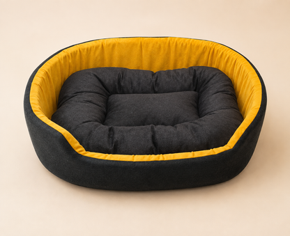 CrownPaws™ Plush Dog Sofa Bed – Black & Yellow