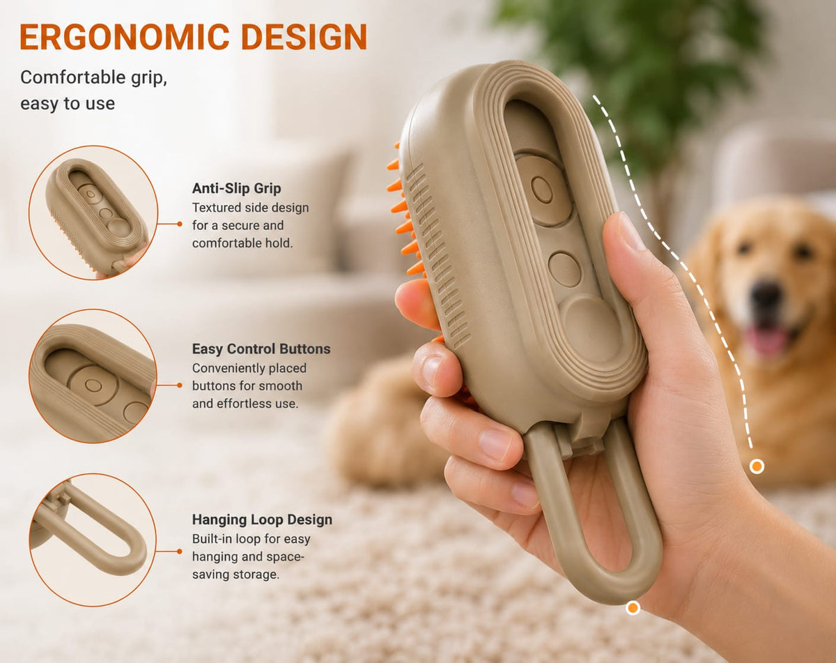 3-in-1 Pet Steam Grooming Brush for Dogs & Cats | Mist Spray, Massage & De-Shedding Comb