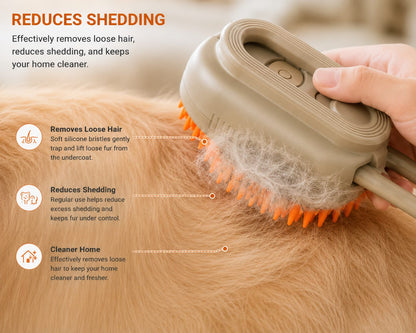 3-in-1 Pet Steam Grooming Brush for Dogs & Cats | Mist Spray, Massage & De-Shedding Comb