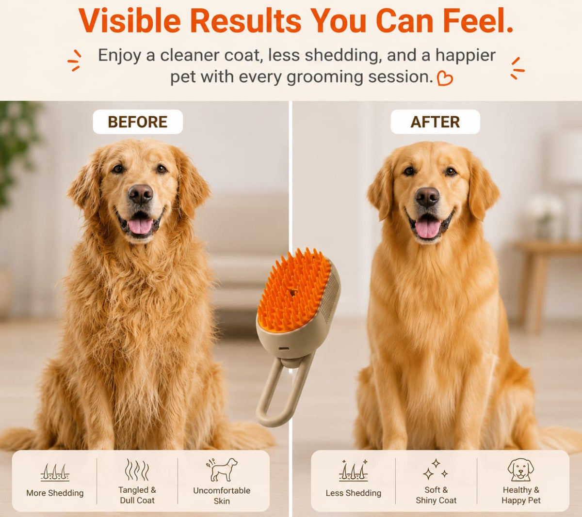 3-in-1 Pet Steam Grooming Brush for Dogs & Cats | Mist Spray, Massage & De-Shedding Comb